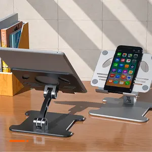 Universal Size Foldable Aluminium Alloy Tablet Stand Double Fold Tablet Mount Holder Dissipate Heat for Car and Indoor Use