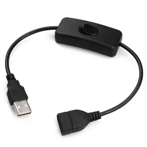 Kabel konektor catu daya elektronik hitam, 5v 12v 501 tombol sakelar 22awg usb2.0 2pin 2 inti 1.5m dengan on off