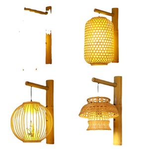 Lámpara de pared de bambú con fuente de luz LED E27, control de interruptor para iluminación de sala de té, dormitorio y pasillo - Product Image 5