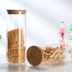 Récipients hermétiques faits à la main en verre borosilicate avec couvercle en bambou pour pâtes et céréales - Product Image 6