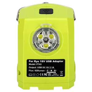 Luz de led de 9w para ryobi, adaptador conversor usb de bateria de íon de lítio duplo para ryobi, 14.4v-18v, peça de ferramenta portátil