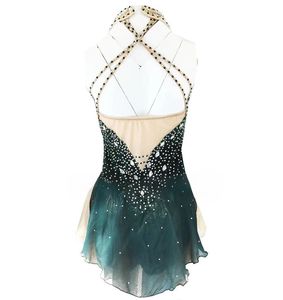 Tùy Chỉnh Hình Trượt Băng Ăn Mặc Của Phụ Nữ Cô Gái Trượt Băng Trượt Băng Ăn Mặc Trang Phục Màu Xanh Lá Cây Gradient Đào Tạo Cạnh Tranh Trượt Băng Mặc Cổ Điển - Product Image 2