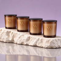 Ventes en gros de pots à bougies en verre ambré de luxe avec couvercles 220/315/420 ml, contenants cylindriques ronds pour la décoration de Noël à la maison