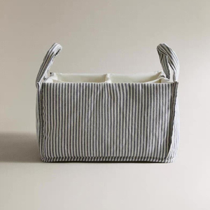 Organizador de Pañales Portátil para Bebé, Cesta de Almacenamiento para Guardería con Diseño a Rayas, Mezcla de Algodón Orgánico, con Asas y Múltiples Compartimentos - Product Image 5