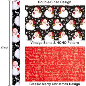 Black Christmas <b>Wrapping</b> <b>Paper</b> Roll Santa Claus Design Double Side 46.8 Sq Ft Recyclable Gift Craft Packaging - Product Image 3