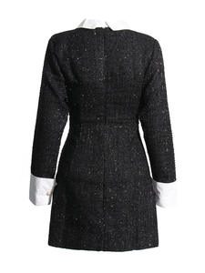 2024 nouvelle conception de niche blanc revers métal bouton Sequin <span class=keywords><strong>robe</strong></span> <span class=keywords><strong>noire</strong></span> vêtements pour femmes serré rétro Sexy élégant robes pour femmes - Product Image 4