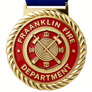 Medalla del Departamento de Bomberos de Franklin, Chapada en Oro, Aleación de Zinc, Esmalte Duro, Circular con Cinta, Regalo Empresarial - Product Image 6