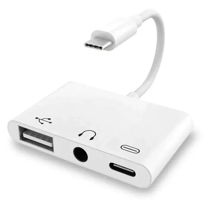 Conversor usb c otg para câmera, conversor tipo mouse e teclado c 3.5mm, adaptador para fones de ouvido, cabo de carregamento USB-C