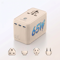 Adaptateur de prise UK EU US Indien 65W PD GaN Chargeur rapide de voyage multifonction USB-C Adaptateur universel pour téléphones portables, appareils photo