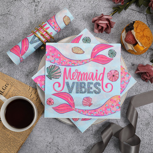 Mermaid Print Paper Napkins 330mm Disposable For Themed Party Use - Product Image 4