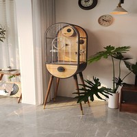 Cage à oiseaux Guanghe de haute qualité, DIY, luxe, grande taille, intérieur en acier inoxydable, bois massif, ronde, écologique, durable, pour perroquets