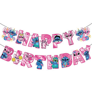 Venta caliente Pink Stitch <span class=keywords><strong>Lilo</strong></span> personaje de dibujos animados papel Banner bandera taza pastel <span class=keywords><strong>Topper</strong></span> juegos de globos de látex para fiesta de feliz cumpleaños - Product Image 4