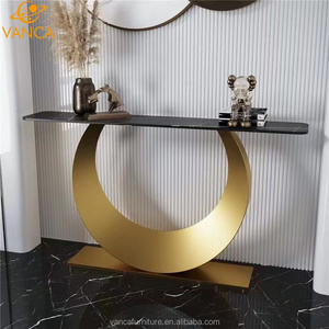 Venta al por mayor Home Living Room Console Table Gold Brushed Steel Base con <span class=keywords><strong>Pandora</strong></span> Sintered Stone Top Wall Table Durable - Product Image 4