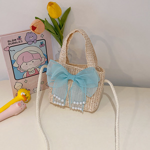 ストローバッグ、2024年夏韓国版ファッションバスケットガールキッドビーチストローハンドバッグ - Product Image 5
