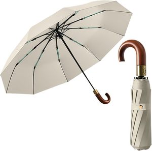 Paraguas Plegable de 3 Secciones QX con Logotipo Personalizado, Resistente al Viento, Color Sólido, Mango en J, 10k - Product Image 3