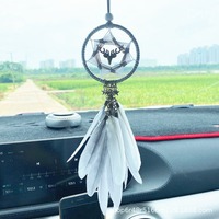 Nouveau Boho petit attrape-rêves fait à la main voiture rétroviseur pendentif avec plume attrape-rêves avec cristal chambre suspendus décor
