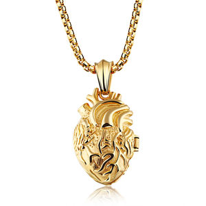K073 Bijoux de Personnalité en Acier Inoxydable Organes Humains Anatomiques Ouvrables Pendentif en Forme de Cœur Collier Hip Hop pour Hommes - Product Image 1