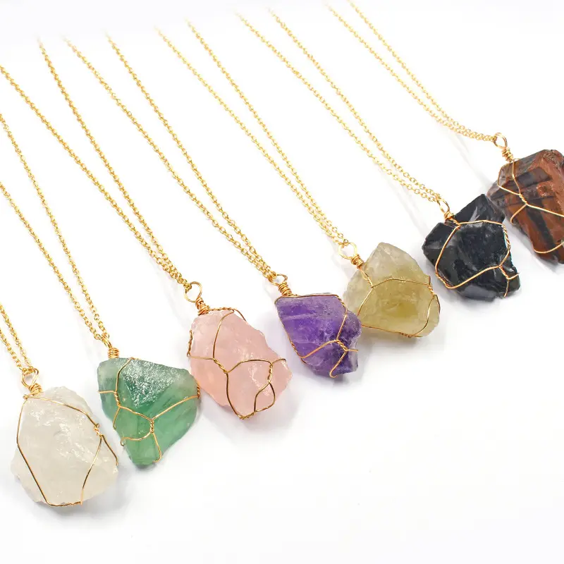 Wholesale natural crystal raw stone necklace healing gemstone jewelry gifts for friend