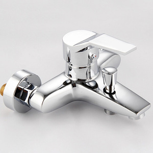 Modern Wall Mount Bathtub Faucet 1 Hole 1 <b>Handle</b> Ceramic Valve <b>Copper</b> Body Polished Finish Hot Cold Water Mixer - Product Image 1
