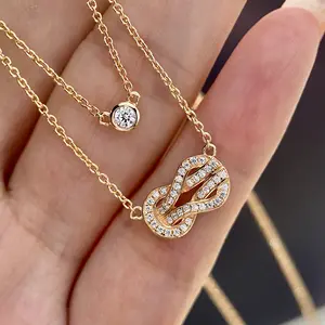 Double layered belt plated 18k gold filled necklace women's silver clavicle chain trendy clavicle pendant