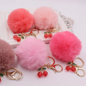 Breloques en métal style coréen avec pompons et breloques cerise, porte-clés de mariage, breloques pour sacs à main, boules de pompons moelleuses - Product Image 6