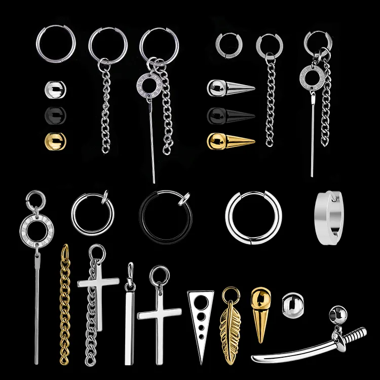 DIY Piercing Jewelry Earrings Men Women Stainless Steel Gold Plated Tassel Earrings Cross Triangle Dangle Earrings