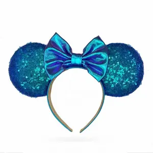 Glitter prenses parti dekorasyon doğum günü kostüm parti fare kulaklar yay bantlar pullu kafa bandı kızlar için