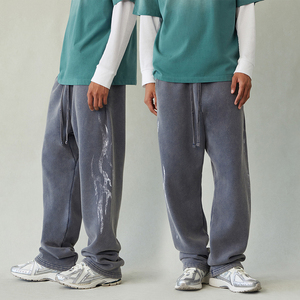 KingSen Wholesale Men Oversized Vintage Washed Heavyweight Cotton Sweatpants Loose Straight Leg <b>Pants</b> Retro Graphic Print - Product Image 1