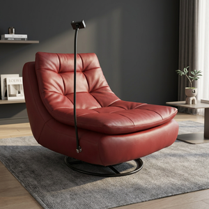 Modern Red PU Leather Reclining Chair with Metal Base and Phone Holder for Living Room Furniture - Product Image 4