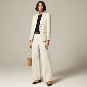 Pantalon tailleur beige en mélange de lin, coupe droite taille haute, respirant, idéal pour l'été, le bureau ou les tenues décontractées professionnelles - Product Image 2