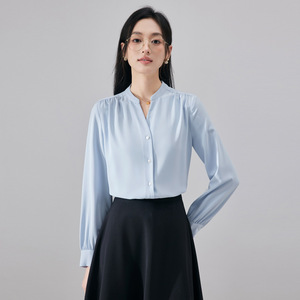 White Long Sleeve Shirt Women V Neck Solid Color Poplin Work Blouse Spring Autumn Formal Wear - Product Image 2