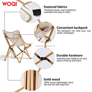 Silla Plegable para Exteriores Woqi, Silla de Jardín de Madera Maciza con Tela Oxford, Silla de Camping Portátil con Bolso, Color Leche - Product Image 3