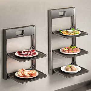 Multi Layer Kitchen Wall Mounted Shelf Aluminum Foldable L Shaped Three Tier Food Prep Rack - Product Image 1