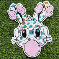 Strijkbare grote paashaas chenille patches borduurwerk vrolijke paaspatches pailletten chenille patches voor kleding