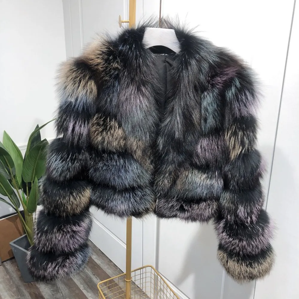 wholesale custom New Design Winter Warm Fashion colorful outwear luxury clothes Women's Jackets silver Fox fur Coats