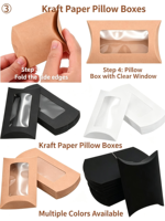 Boîte à oreiller en papier kraft en stock, boîte d'emballage pour pâtisserie avec fenêtre transparente, boîte cadeau pour œufs et bonbons à emporter