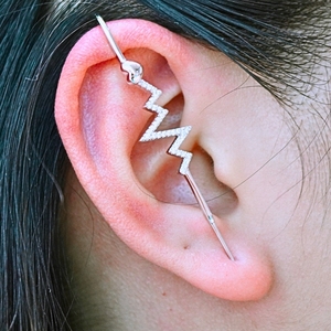 Hot Sale Industrial Piercing Jewelry <strong>Lightening</strong> CZ Stud <strong>Earrings</strong> with Long Barbell 63mm 2.5g Cartilage Conch BA - Product Image 2