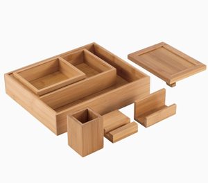 Organisateur de bureau en bois de caoutchouc à plusieurs niveaux (modulaire) - Product Image 4