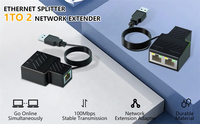 100Mbps RJ45 Ethernet Splitter 1 a 2 Extensión de red con cable de alimentación USB 8P8C Interfaz LAN Conector divisor de Internet