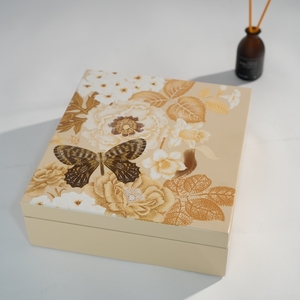 Vintage Style Lacquer <b>Box</b> With Exquisite Floral And Butterfly Painting Durable Wood Construction With Internal Sections - Product Image 1