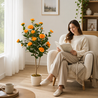 Fleurs Artificielles Camélias en Pot Orange de Haute Qualité, Très Demandées, pour la Décoration de la Maison et des Fêtes