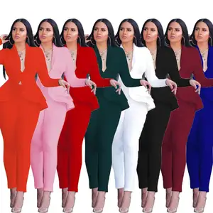 अच्छा माल सबसे सस्ता शिपिंग गुणवत्ता डिजाइनर दो टुकड़े Peplum शैली पंत सेट महिलाओं के लिए सूट कार्यालय महिलाओं रंगीन जाकेट सूट महिलाओं