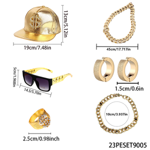 Traje de disfraces PESENAR 60s para hombres y mujeres incluye cadena de metal, gafas de sol, collar de cadena de <span class=keywords><strong>rapero</strong></span>, pulsera, gorra dorada - Product Image 2