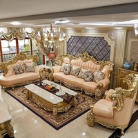 Magnifique ensemble de canapés baroques dorés antiques 1+2+3, canapé en cuir et bois sculpté de style royal pour projet de mobilier de maison classique
