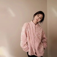 Damen Neo-Chinesische Tang-Jacke, Rosa mit Schwerer Pailletten-Stickerei, Stehkragen mit Froschknöpfen, Sanftes Orientalisches Outfit