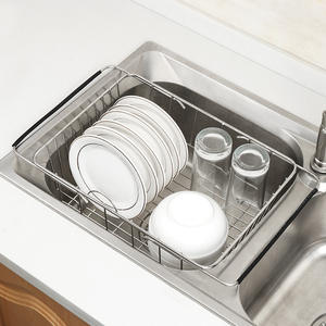 Panier d'égouttage d'évier <span class=keywords><strong>extensible</strong></span> en acier inoxydable OEM pour organisateur de cuisine étagère d'égouttage étagère étagère à plaques - Product Image 1