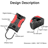 Démarreur de batterie de voiture 3000A 150PSI avec écran LCD, gonfleur de pneus automatique avec lumière LED pour démarrage de voiture et de moto