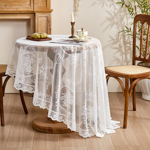 Wholesale <strong>Vintage</strong> Lace Table Cloth White Sheer Table Cover Party Embroidery <strong>Tablecloth</strong> - Product Image 3