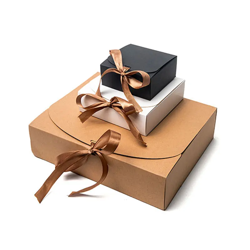 Wholesale Custom Logo Printed Kraft Paperboard Gift Box Wedding Birthday Party Luxury Gift Paper Box with ribbon