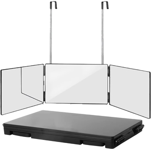 360 miroir à trois volets portable avec crochets télescopiques réglables en hauteur idéal pour l'auto-coupe de cheveux maquillage essentiel Fordable - Product Image 1